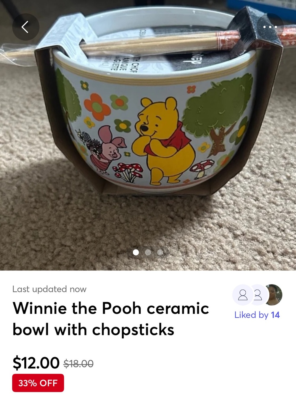 Winnie the Pooh Ceramic Bowl with chopsticks - Picture 4 of 4